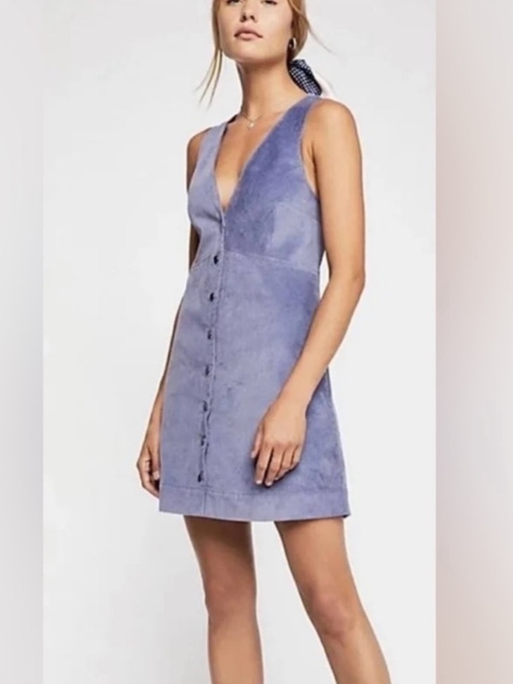 Free People Rolling Thunder Corduroy Dress V-Neck Button Up Retro 70s Vibe - Picture 3 of 7